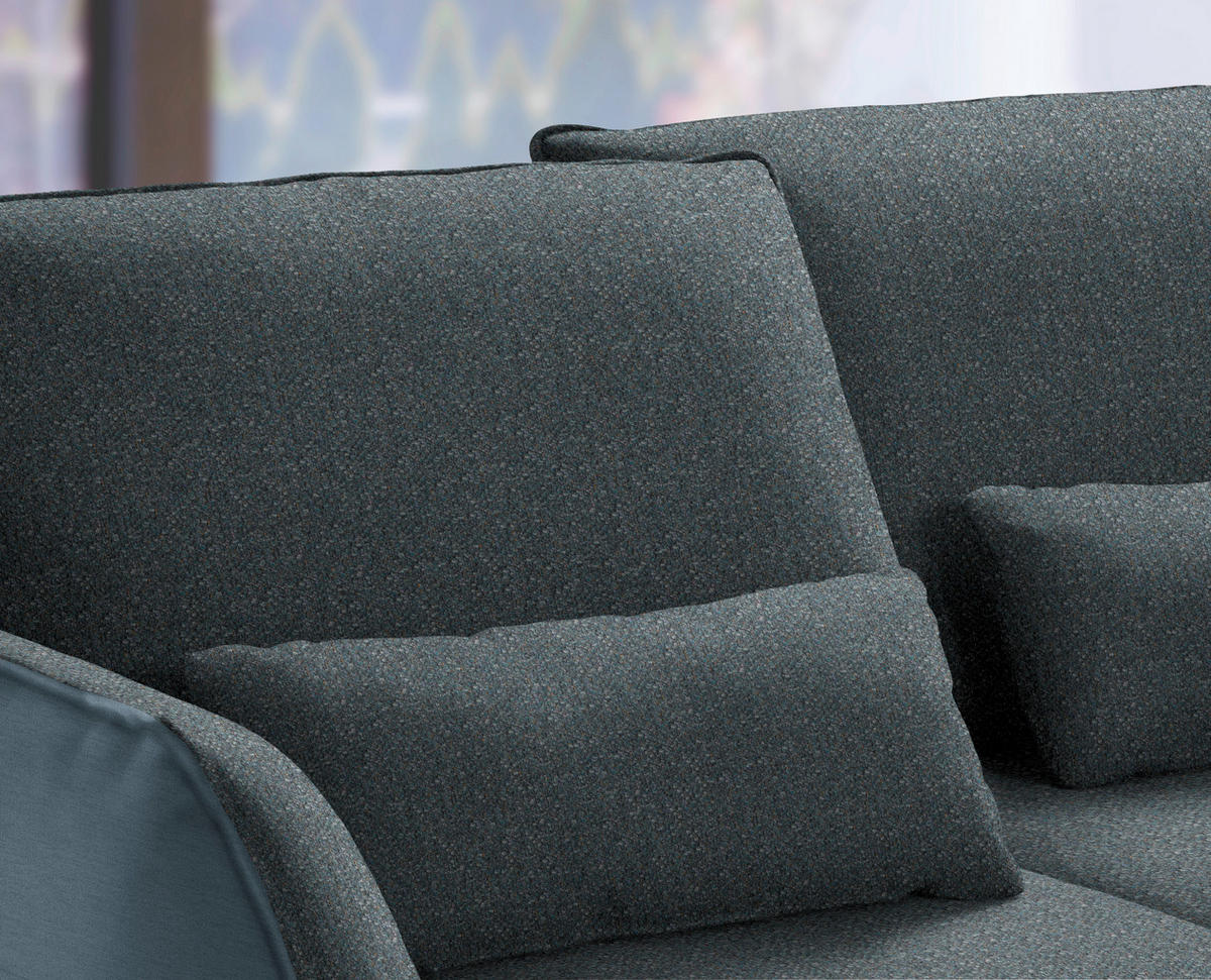 ECKSOFA in Flachgewebe Blaugrau  - Blaugrau/Schwarz, Design, Textil/Metall (310/250cm) - Moderano