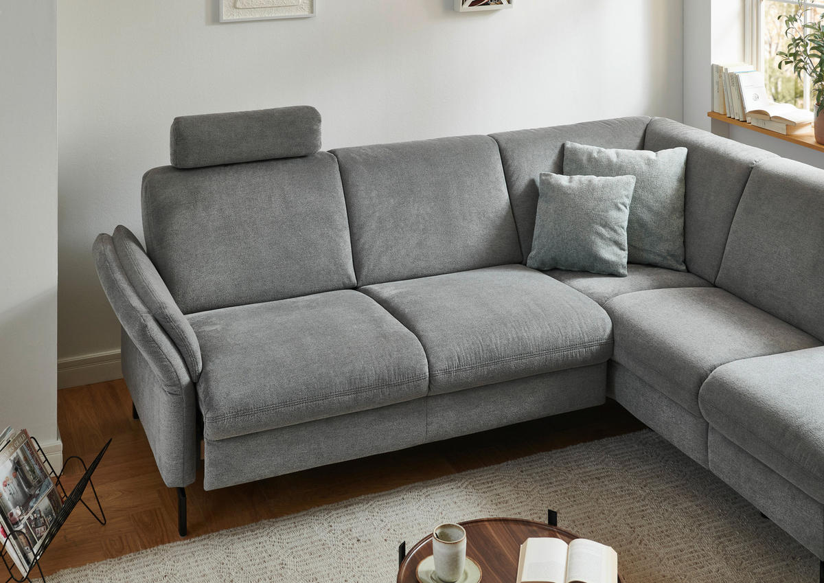 ECKSOFA in Flachgewebe Grau  - Schwarz/Grau, Konventionell, Textil/Metall (241/190cm) - Beldomo Comfort