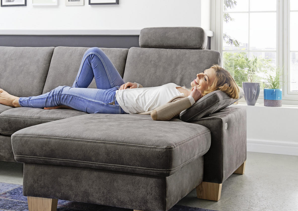 WOHNLANDSCHAFT Grau Mikrofaser  - Eichefarben/Beige, KONVENTIONELL, Holz/Textil (167/316/235cm) - Beldomo System