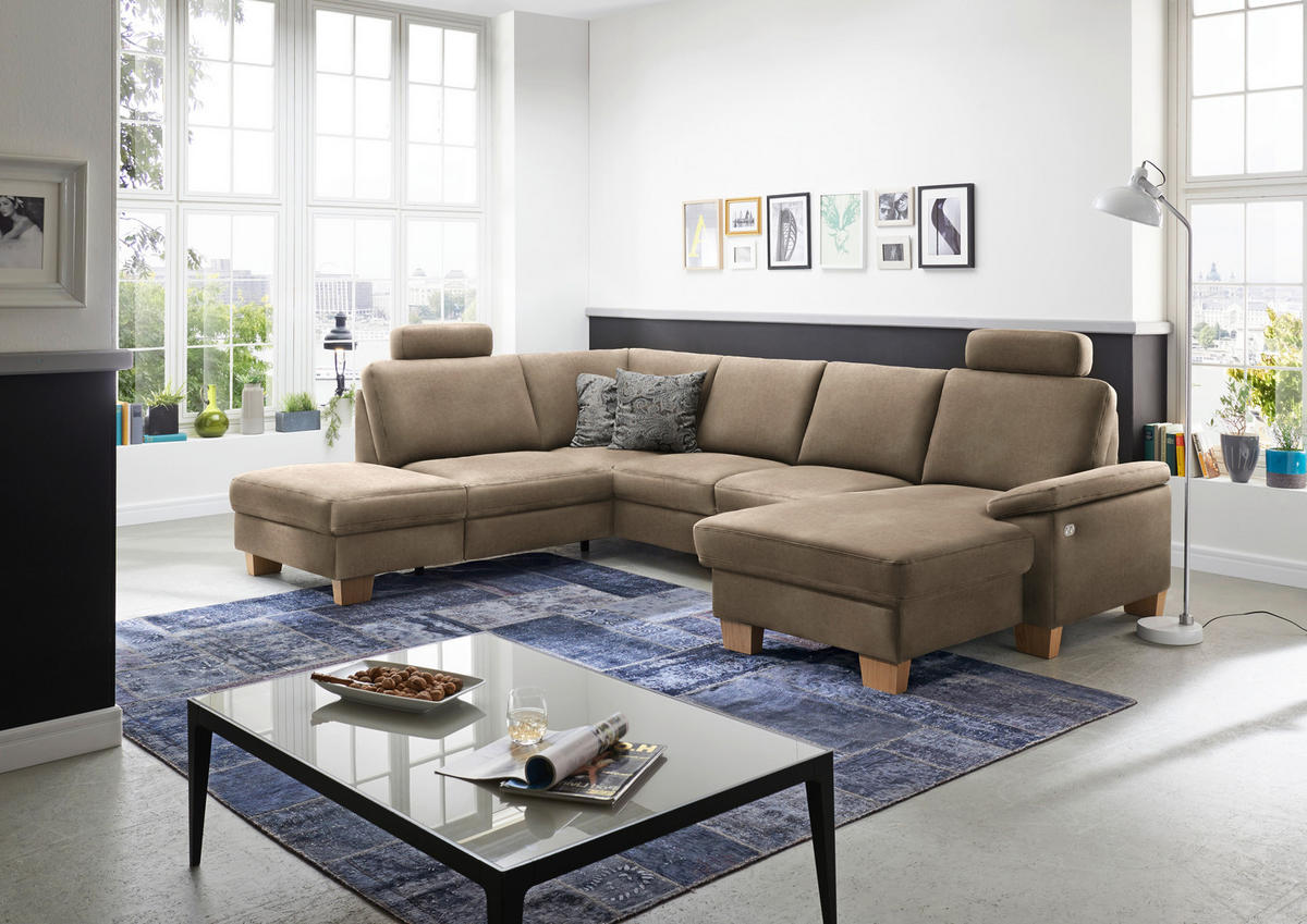 WOHNLANDSCHAFT in Velours Hellbraun  - Hellbraun/Eichefarben, Konventionell, Holz/Textil (235/316/167cm) - Beldomo System