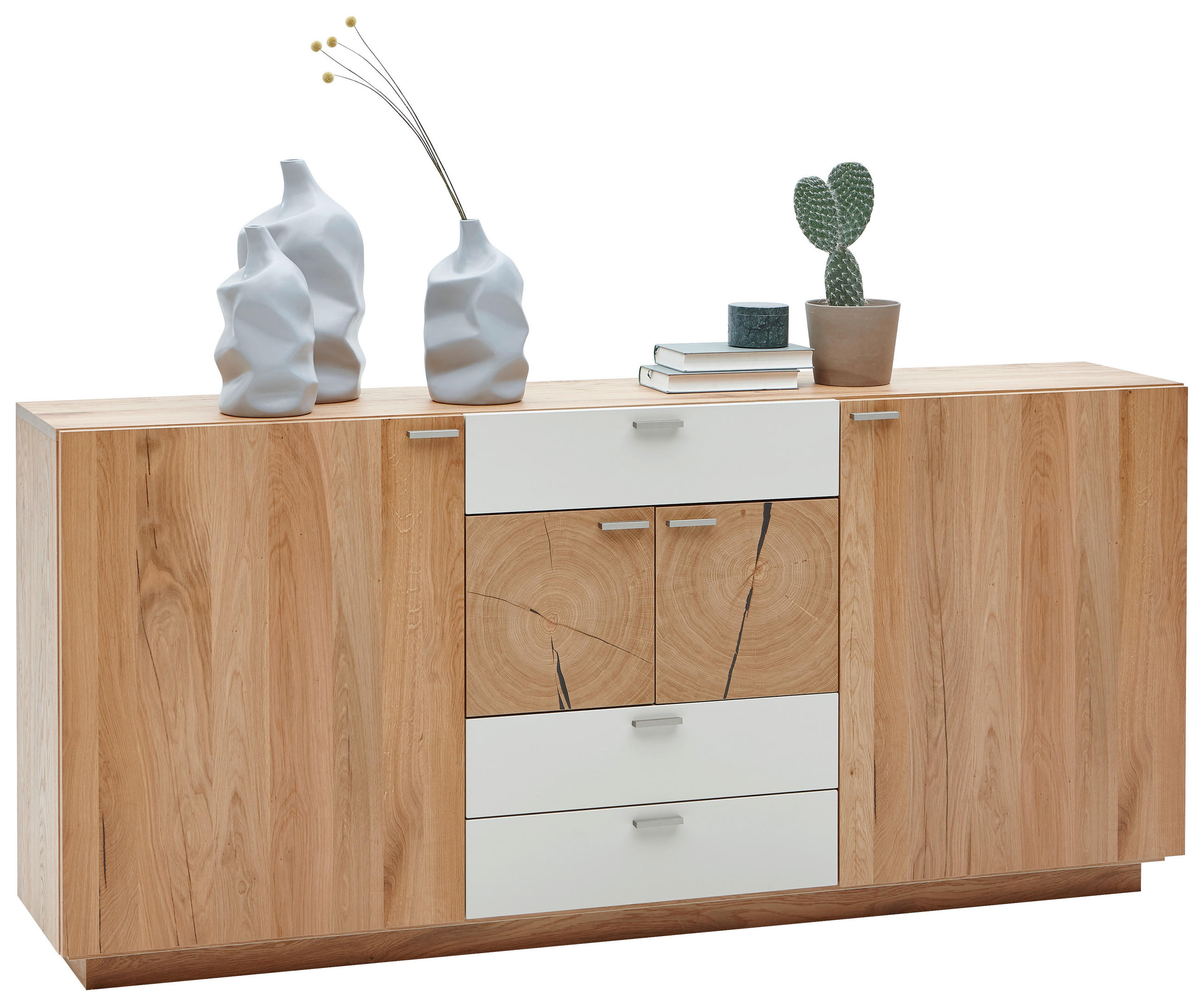 SIDEBOARD Asteiche furniert Eichefarben, Champagner Befestigungsmaterial, Einlegeboden - Champagner/Eichefarben, KONVENTIONELL, Holz/Metall (192/88/38cm) - Voleo