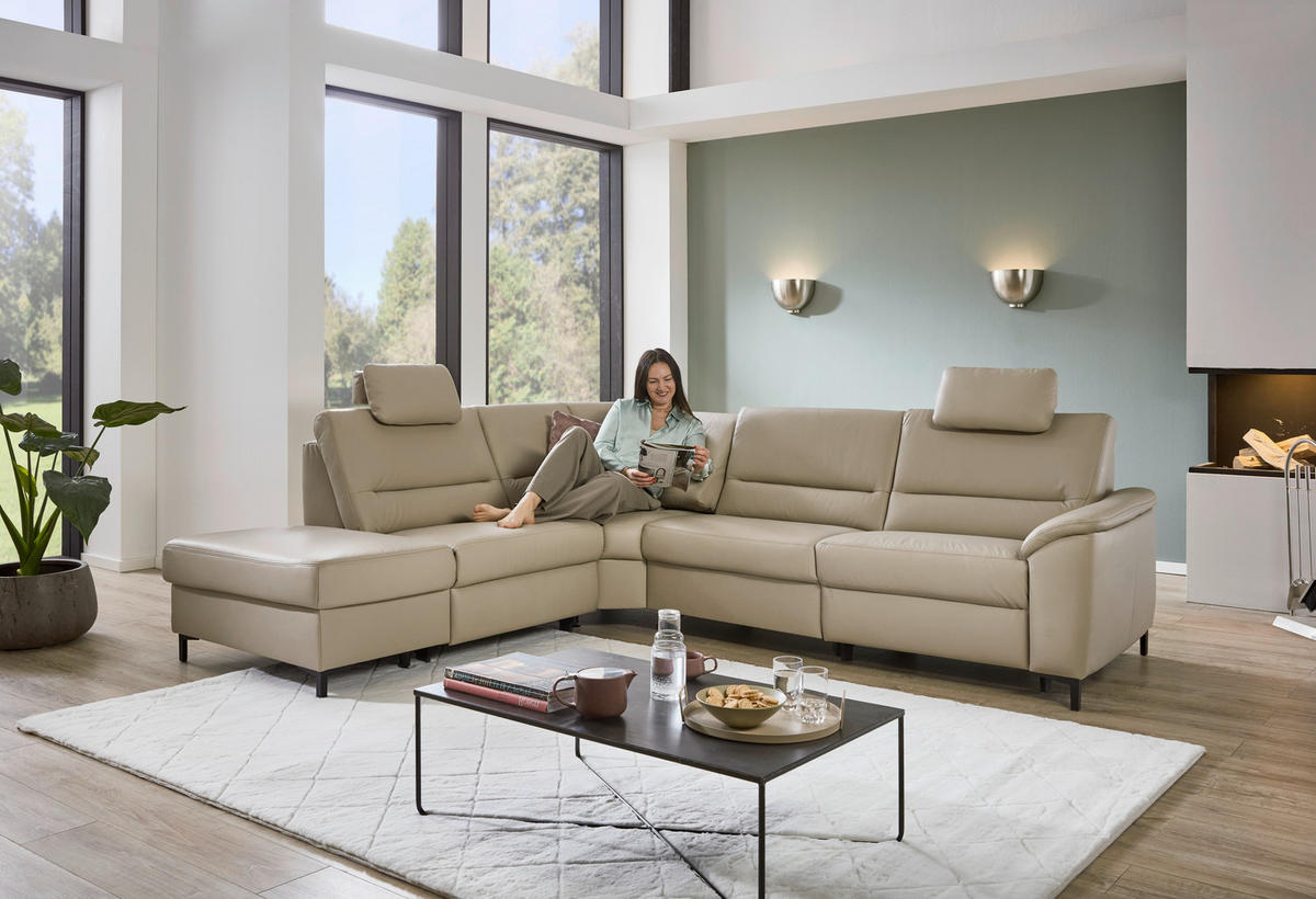 ECKSOFA in Echtleder Perlmutt  249/290 cm  - Perlmutt/Schwarz, KONVENTIONELL, Leder/Metall (249/290cm) - Beldomo Premium