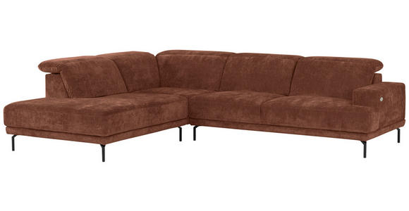 ECKSOFA Rotbraun Chenille Kopfteilverstellung, Sitztiefenverstellung  - Rotbraun/Schwarz, Design, Textil/Metall (243/307cm) - Xora