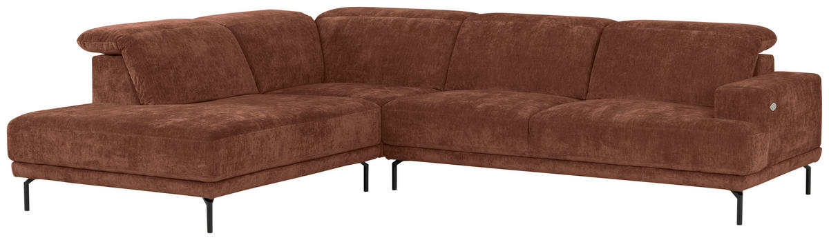 ECKSOFA Rotbraun Chenille Kopfteilverstellung, Sitztiefenverstellung  - Rotbraun/Schwarz, Design, Textil/Metall (243/307cm) - Xora
