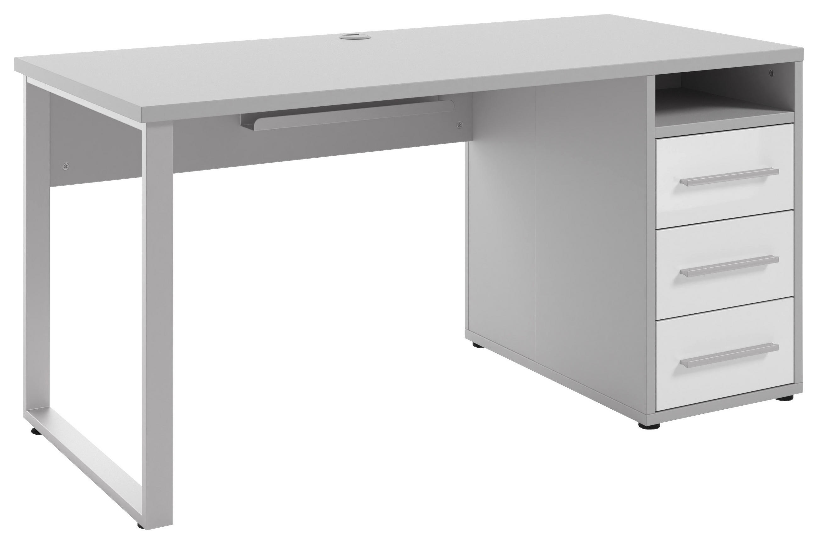 SCHREIBTISCH 150/70/75 cm Weiß, Hellgrau  - Silberfarben/Hellgrau, MODERN, Glas/Holzwerkstoff (150/70/75cm) - Novel