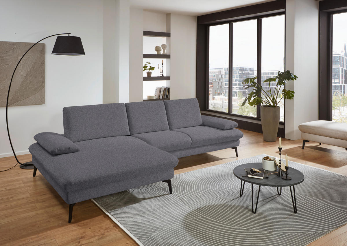 ECKSOFA in Chenille, Mikrofaser Grau  - Schwarz/Grau, Design, Textil/Metall (157/299cm) - Dieter Knoll