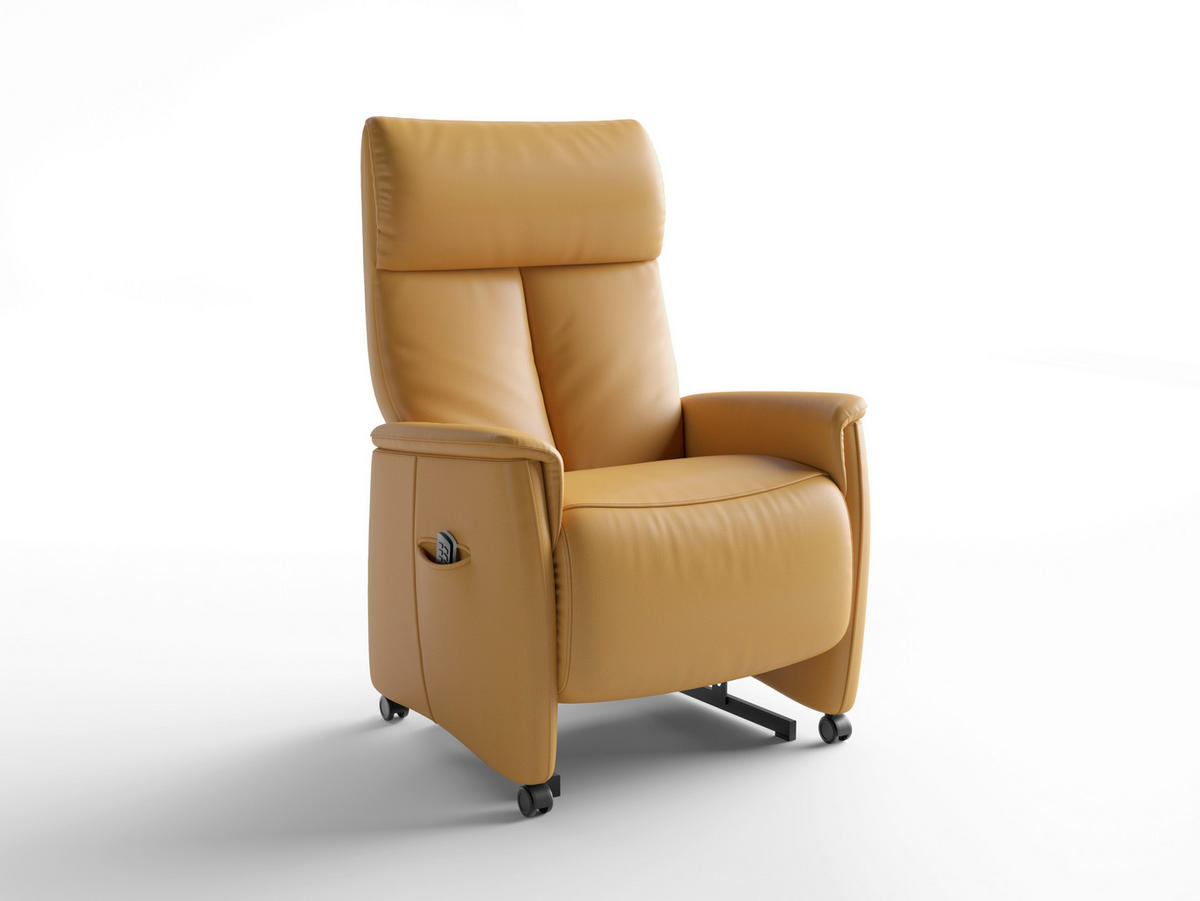 RELAXSESSEL TV CREMONA COMFORT E L3 Echtleder Kopfteilverstellung, Fußteilverstellung, Rücken echt    - Currygelb/Schwarz, Basics, Leder/Kunststoff (76/114/84cm) - Sit & More