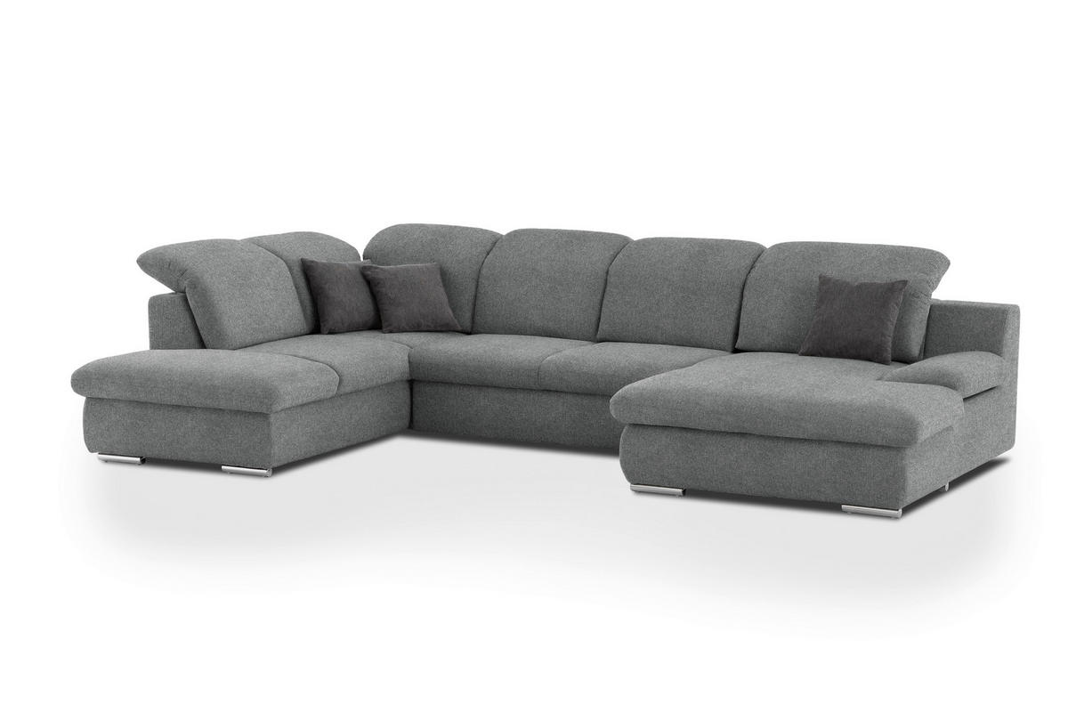 WOHNLANDSCHAFT Dunkelgrau Chenille  - Chromfarben/Dunkelgrau, Design, Textil/Metall (212/353/165cm) - Livetastic