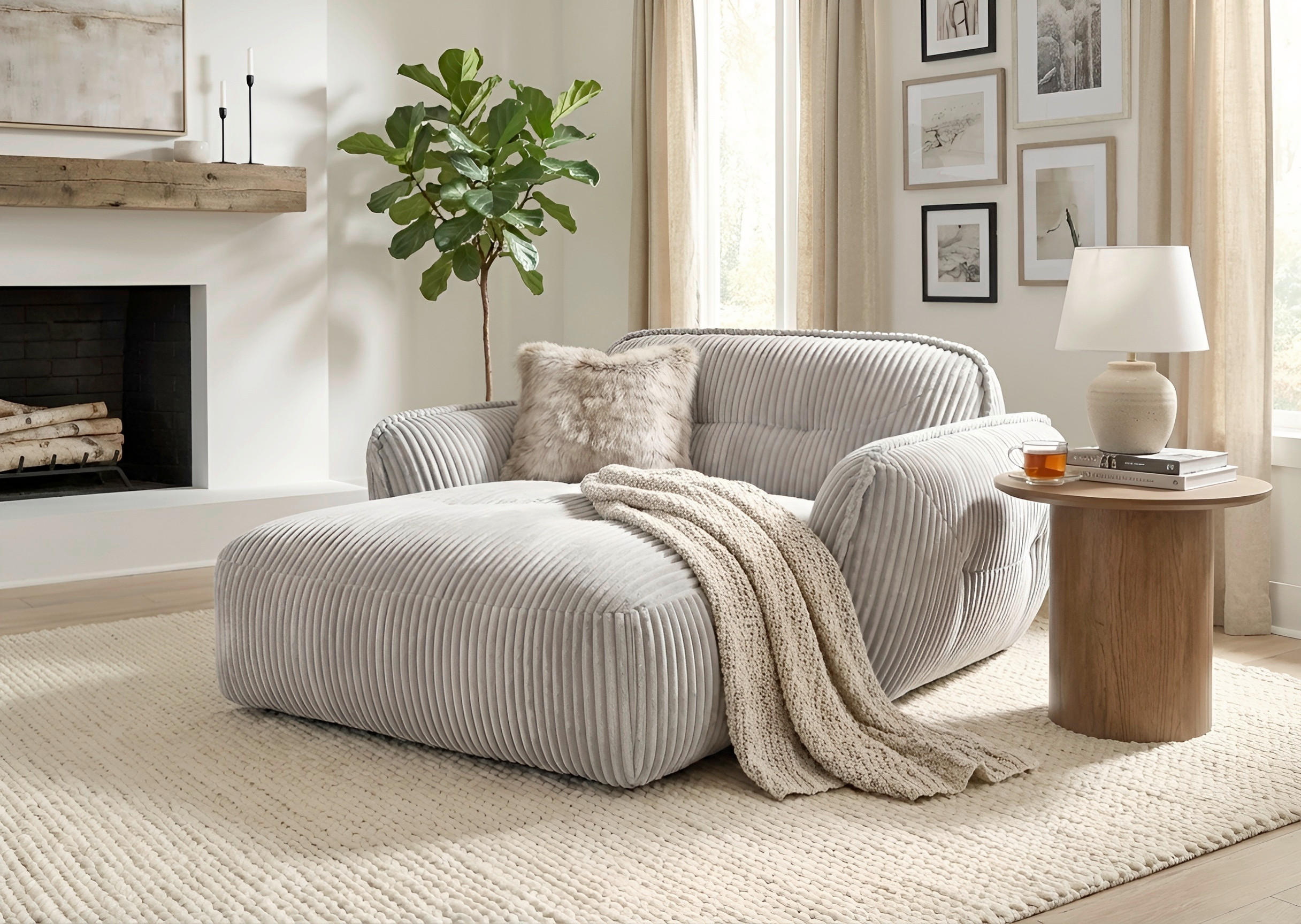 Trendmanufaktur Xxl-Sessel BE Fluffy Silber 182x87x184 cm