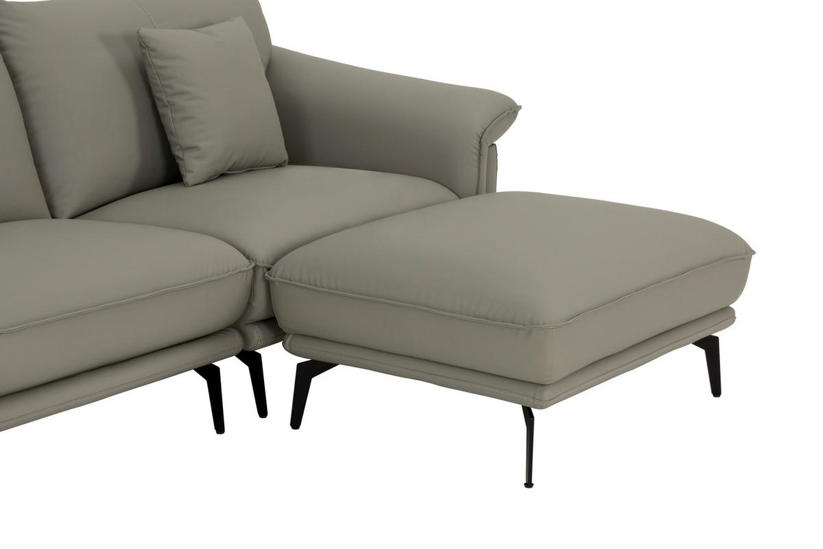 3-SITZER-SOFA inkl. Hocker Lederlook Taupe  - Taupe/Schwarz, Design, Textil/Metall (289/84/92cm) - MID.YOU
