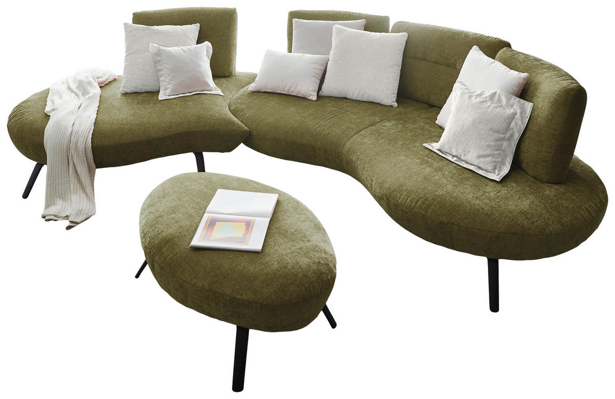 BIGSOFA Flachgewebe Olivgrün  - Schwarz/Olivgrün, Design, Textil/Metall (456/93/138cm) - Moderano