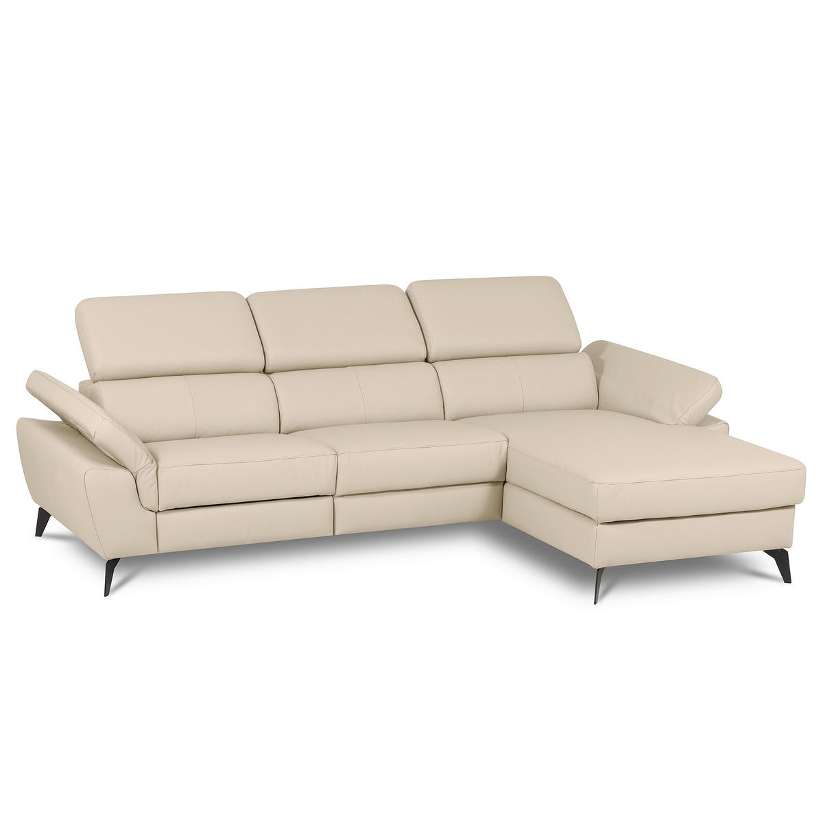 ECKSOFA SONO in Lederlook Echtleder Grau Armteilverstellung, Kopfteilverstellung  252/179 cm  - Schwarz/Grau, Design, Leder/Textil (252/179cm) - Livetastic