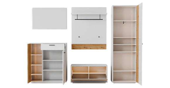 GARDEROBE 5-teilig  in 284/201/37 cm  - Eichefarben/Weiß, Design, Glas/Holzwerkstoff (284/201/37cm) - Xora
