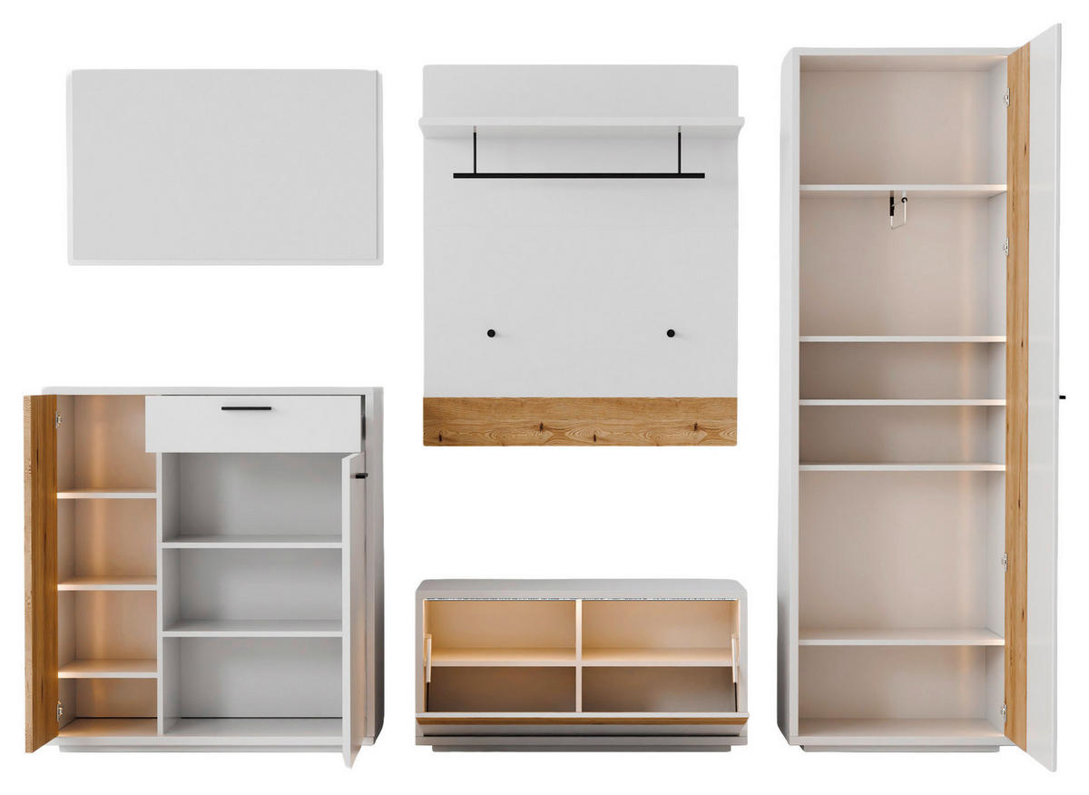 GARDEROBE 5-teilig  in 284/201/37 cm  - Eichefarben/Weiß, Design, Glas/Holzwerkstoff (284/201/37cm) - Xora
