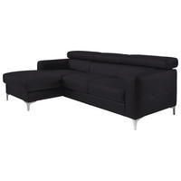 ECKSOFA Schwarz Echtleder Bettkasten, Schlaffunktion, Rücken echt, Kopfteilverstellung, Kopfstütze  - Chromfarben/Schwarz, Design, Leder/Metall (168/227cm) - Livetastic
