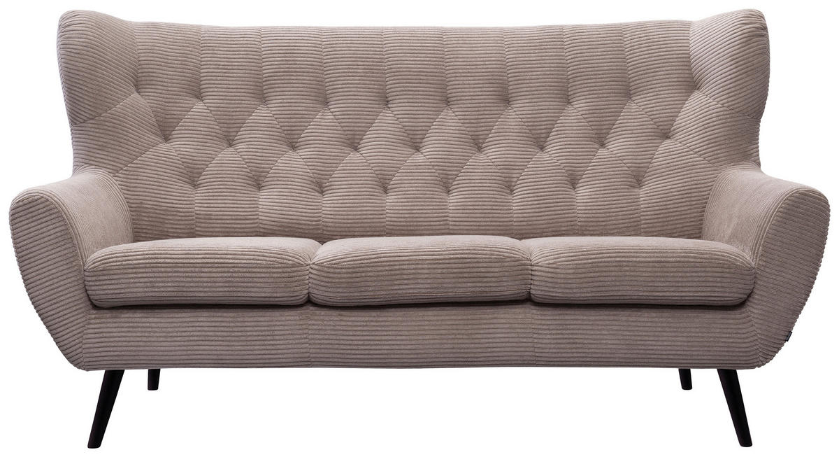 3-SITZER-SOFA Cord Braun  - Schwarz/Braun, Design, Holz/Textil (187/101/95cm) - Stylife