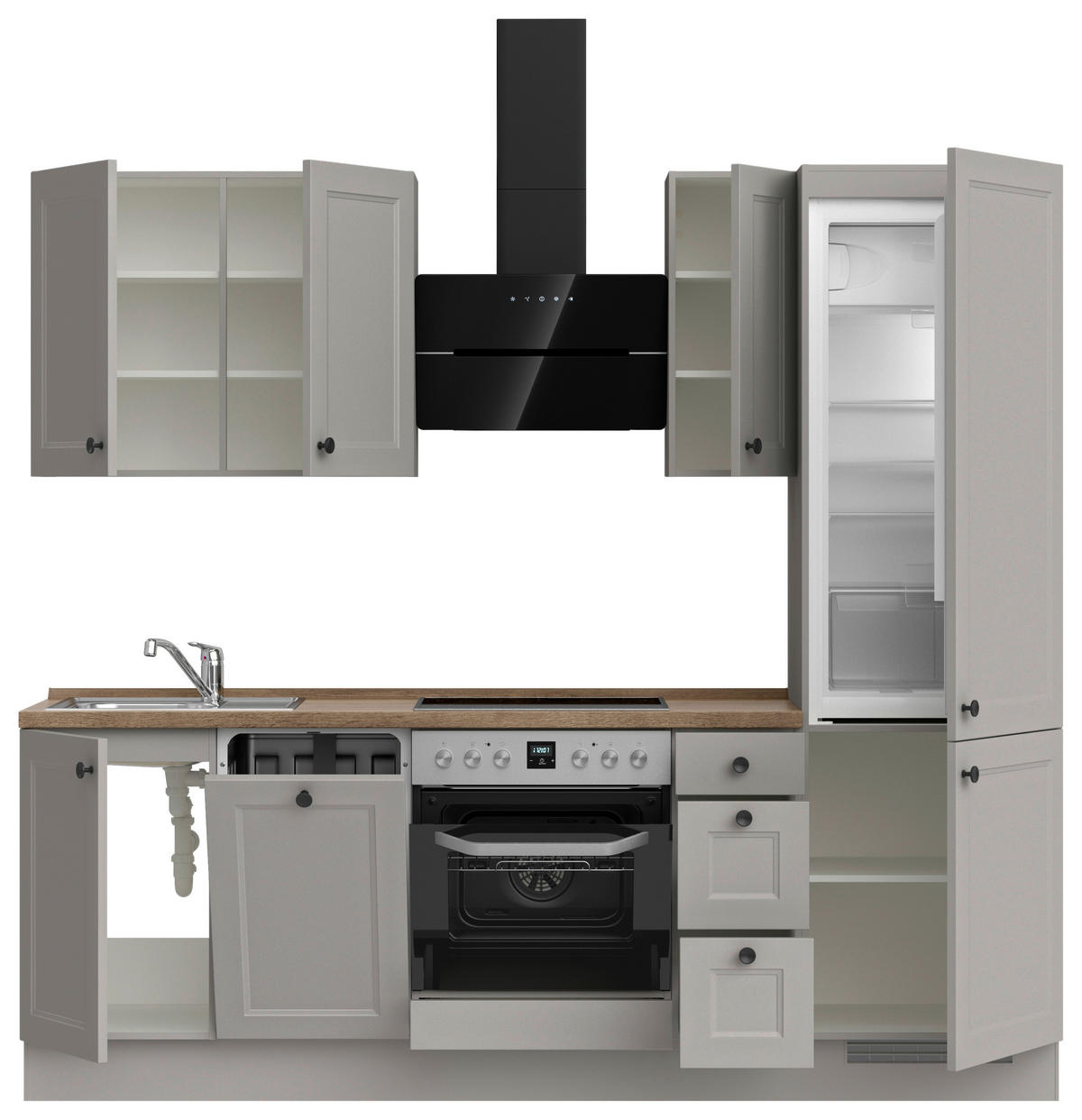 KÜCHENBLOCK 240 cm   in Grau, Eiche dunkel  - Eiche dunkel/Schwarz, MODERN, Holzwerkstoff/Metall (240cm) - Nobilia