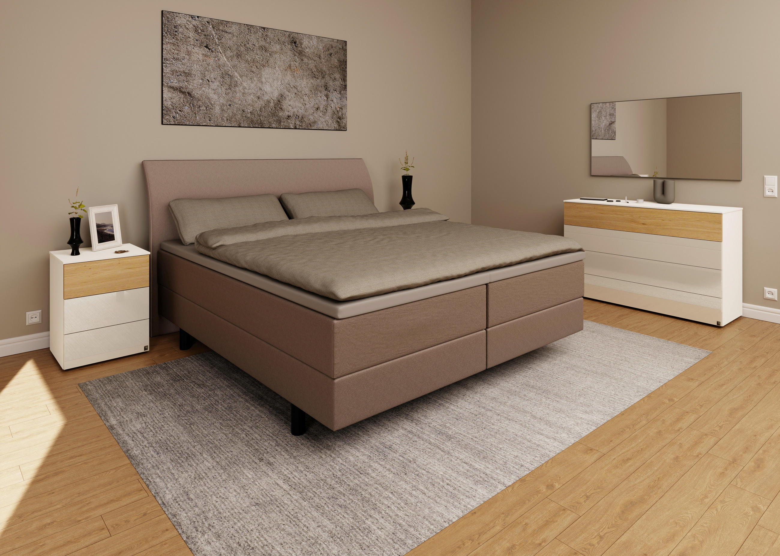 BOXSPRINGBETT 180/200 cm  in Hellbraun  - Hellbraun/Schwarz, KONVENTIONELL, Kunststoff/Textil (180/200cm) - Musterring