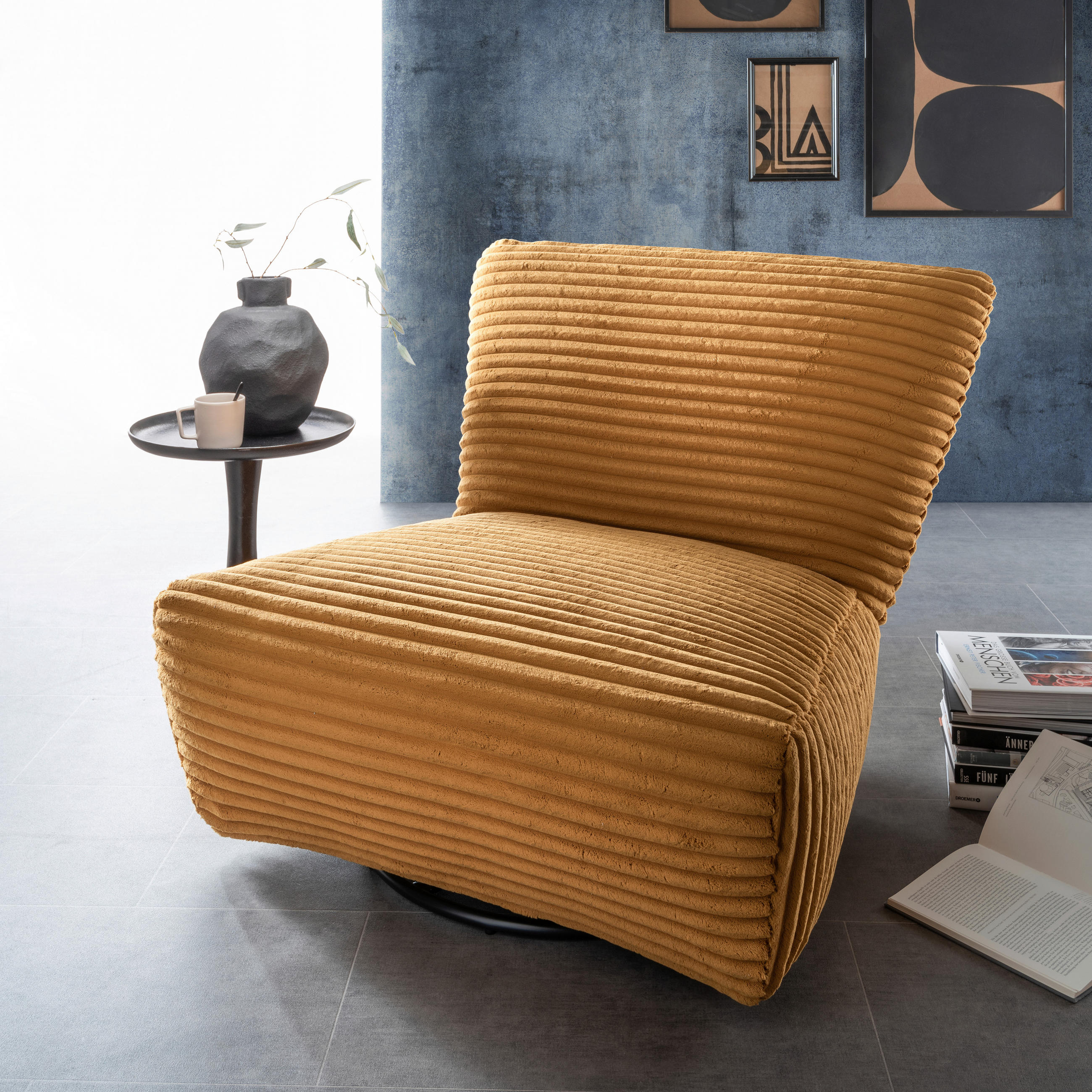 XXL-SESSEL in Cord Goldfarben  - Goldfarben/Schwarz, Trend, Textil/Metall (95/77/94cm) - Livetastic