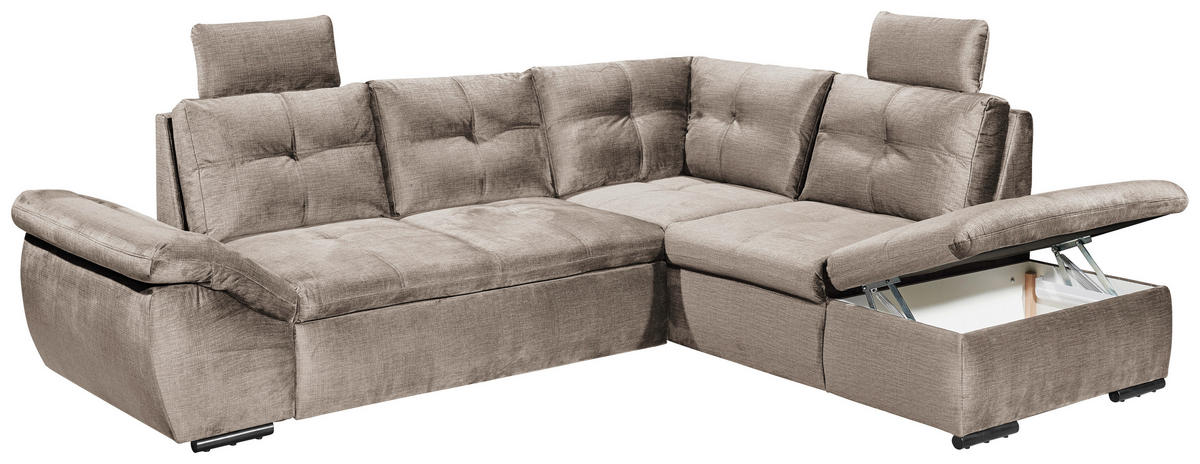 ECKSOFA in Mikrovelours Creme  - Creme/Schwarz, Konventionell, Kunststoff/Textil (265/217cm) - Carryhome