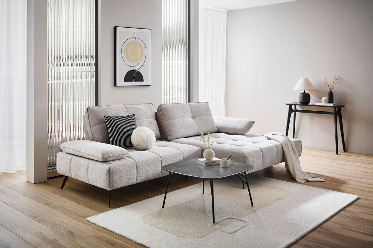 ECKSOFA Ottomane rechts  Greige Chenille  - Greige/Schwarz, Design, Textil/Metall (284/188cm) - Stylife