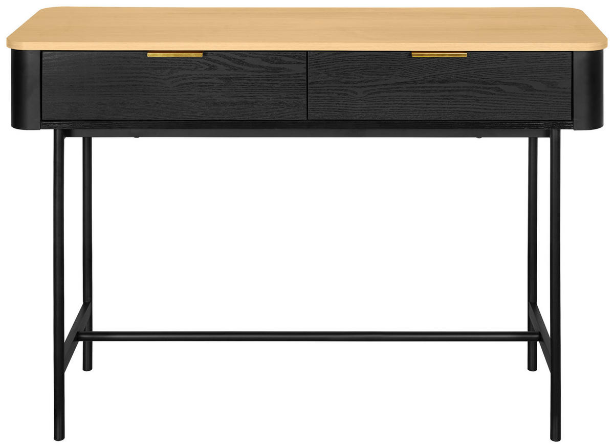 KONSOLENTISCH Schwarz, Eichefarben  - Eichefarben/Goldfarben, Trend, Holzwerkstoff/Metall (110/35/78cm) - Xora