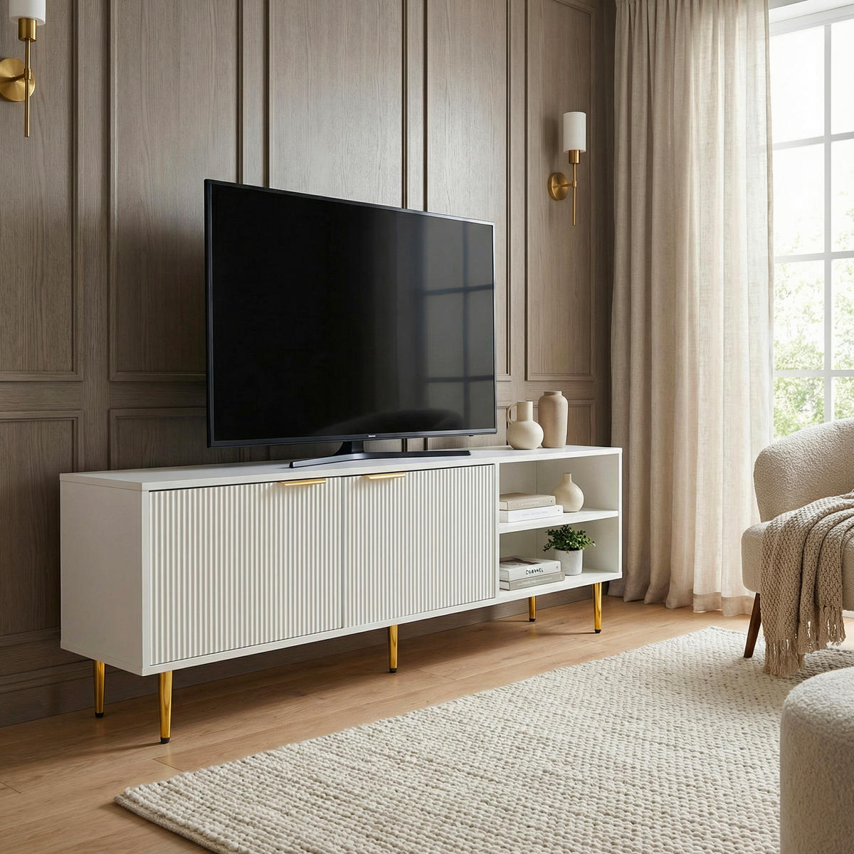 TV-BÄNK  150/39/51 cm  stående  - vit/guldfärgad, Design, metall/trämaterial (150/39/51cm) - Livetastic