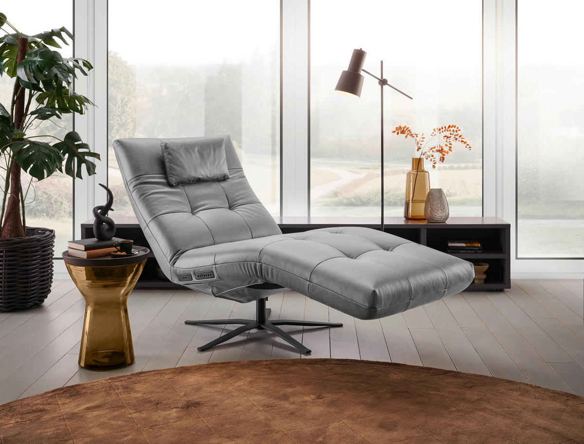 RELAXLIEGE in Echtleder Fango  - Fango/Schwarz, MODERN, Leder/Metall (82/53-115/156-206cm) - Pure Home Comfort