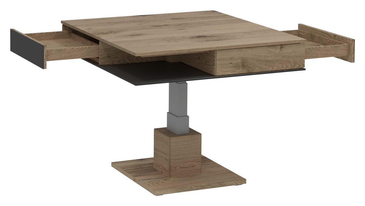 COUCHTISCH in Holz, Glas 90/90/38,3 cm  - Eichefarben/Anthrazit, Design, Glas/Holz (90/90/38,3cm) - Voglauer