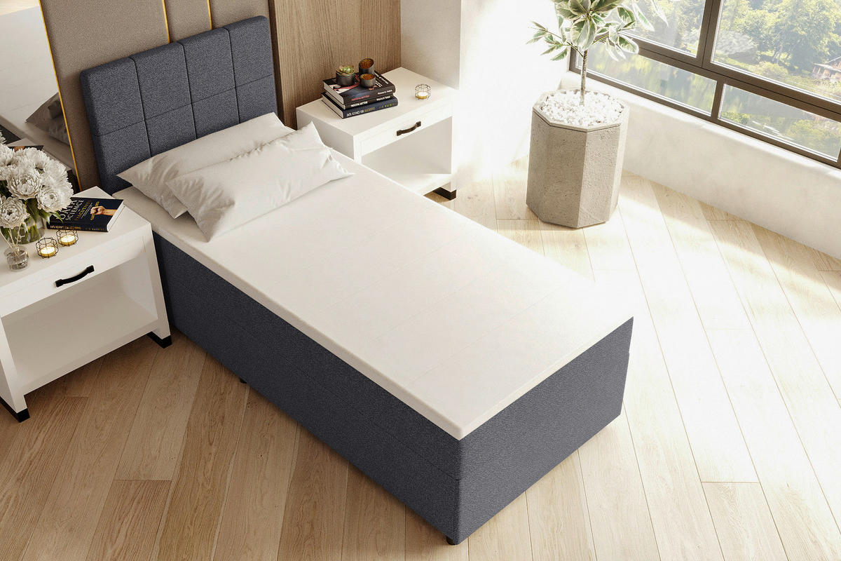 BOXBETT 90/200 cm,  in Blau, Matratze, Topper, Bettschublade, H3 = fest  - Blau/Schwarz, KONVENTIONELL, Kunststoff/Textil (90/200cm) - Boxxx