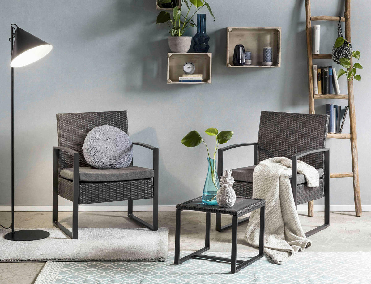 GARTENSET  - Anthrazit/Grau, Design, Kunststoff/Textil - Livetastic