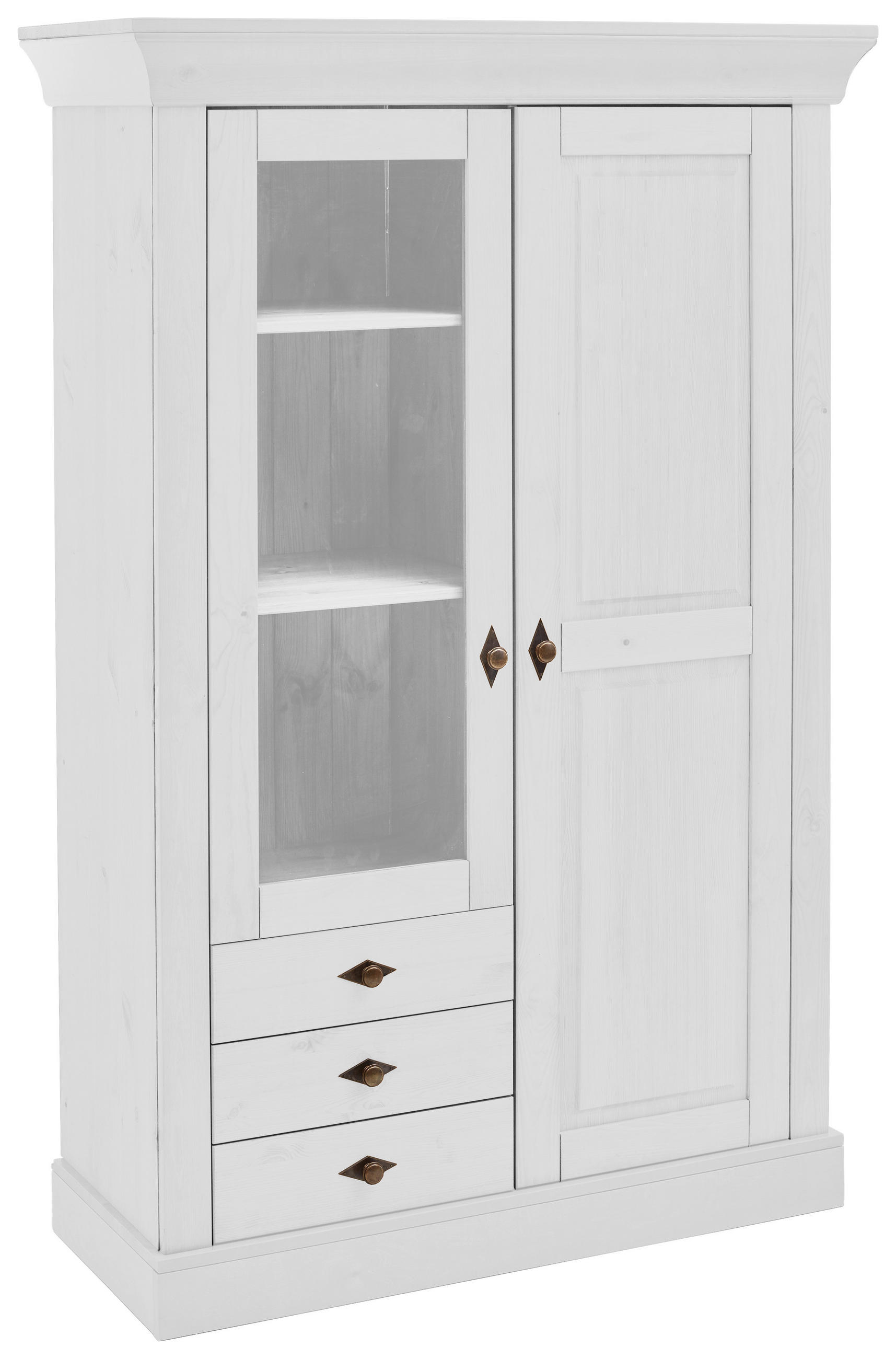 VITRINE  in massiv Kiefer Weiß  - Weiß/Kupferfarben, ROMANTIK / LANDHAUS, Glas/Holz (108/163/45cm) - Boxxx