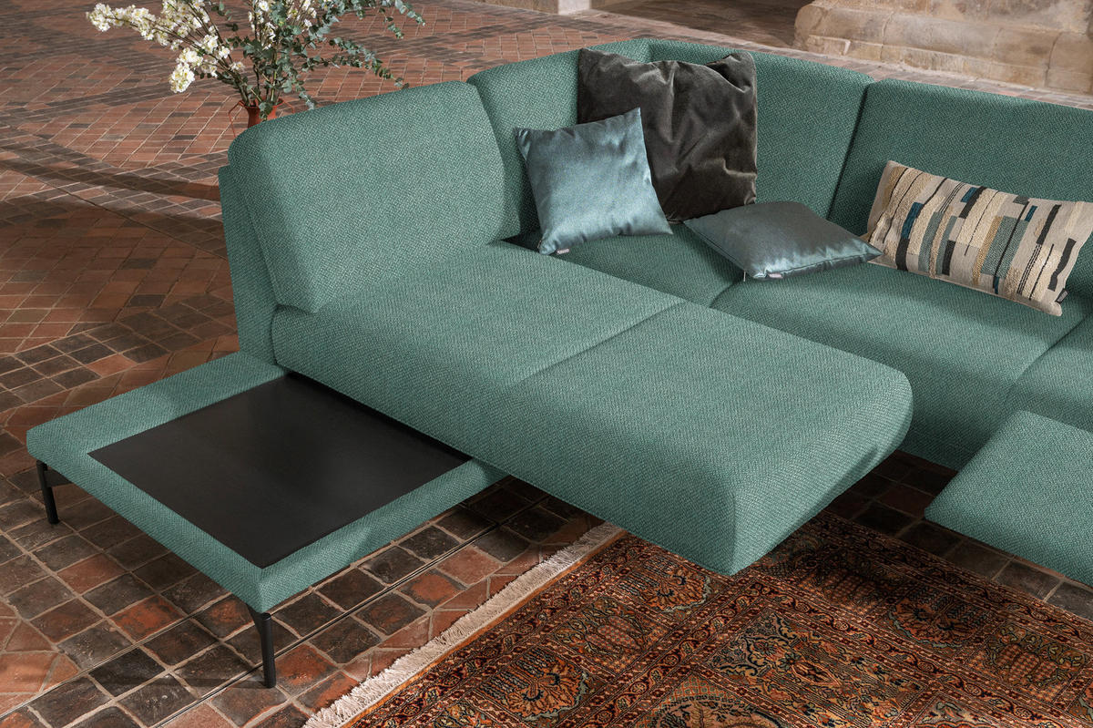 ECKSOFA in Flachgewebe Türkis  - Türkis/Anthrazit, Design, Textil/Metall (230/254cm) - Johann Jakob