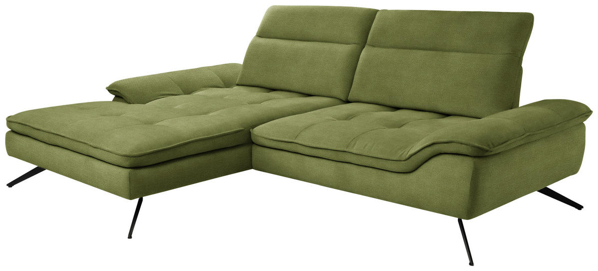 ECKSOFA in Webstoff Grün  179-202/288 cm  - Schwarz/Grün, Design, Textil/Metall (179-202/288cm) - Stylife