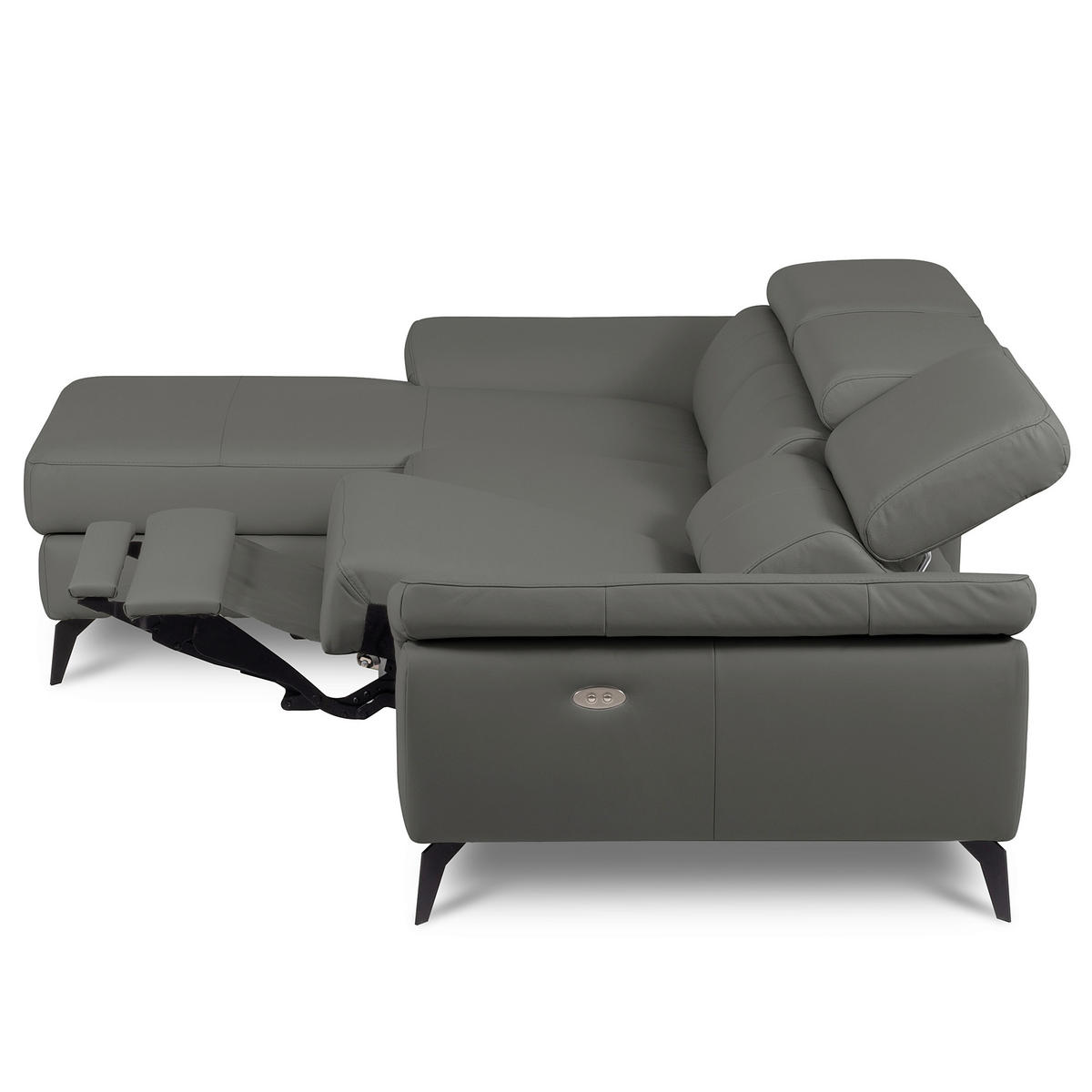 ECKSOFA SONO in Lederlook Echtleder Anthrazit Armteilverstellung, Kopfteilverstellung  179/252 cm  - Anthrazit/Schwarz, Design, Leder/Textil (179/252cm) - Livetastic