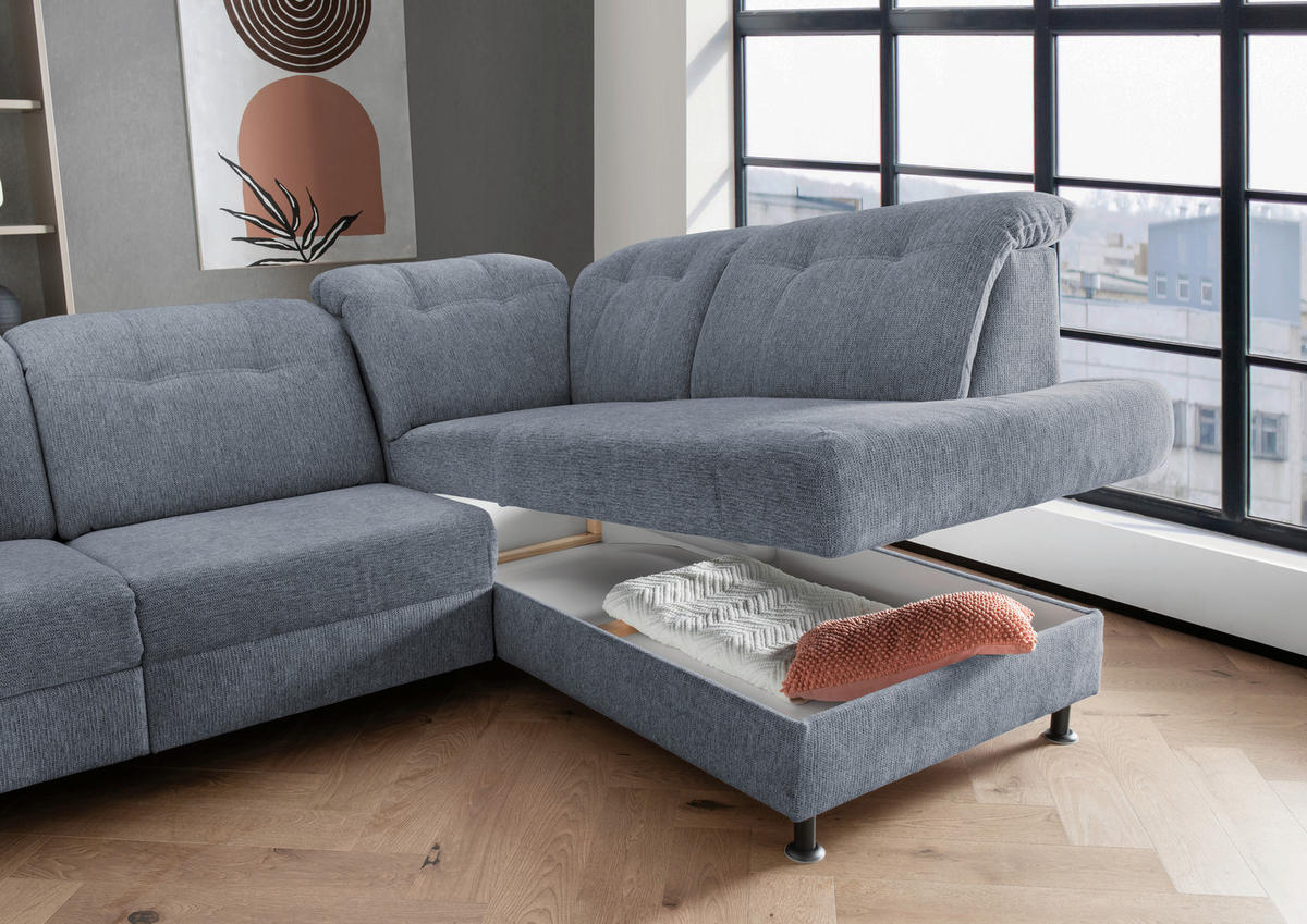 ECKSOFA in Chenille Hellblau  - Schwarz/Hellblau, Modern, Textil/Metall (270/198cm) - Livetastic