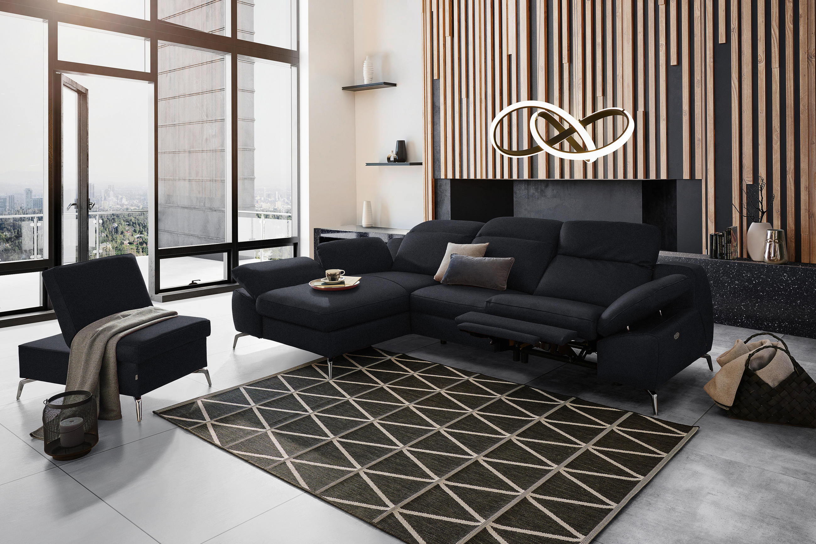 ECKSOFA in Echtleder Schwarz  183/286 cm  - Schwarz, Design, Leder/Metall (183/286cm) - Celina Home