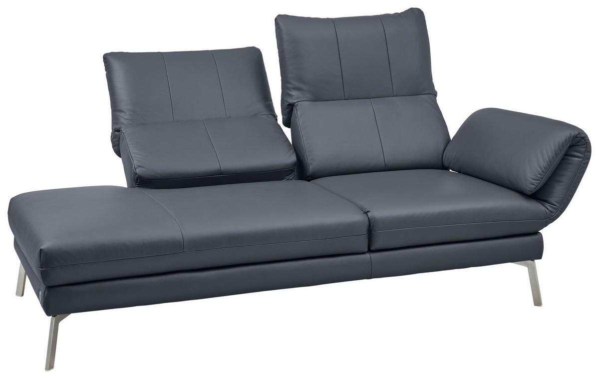 RÉCAMIERE Dunkelblau, Blaugrau Echtleder  - Chromfarben/Blaugrau, Design, Leder/Metall (209/85-109/95-16cm) - Dieter Knoll