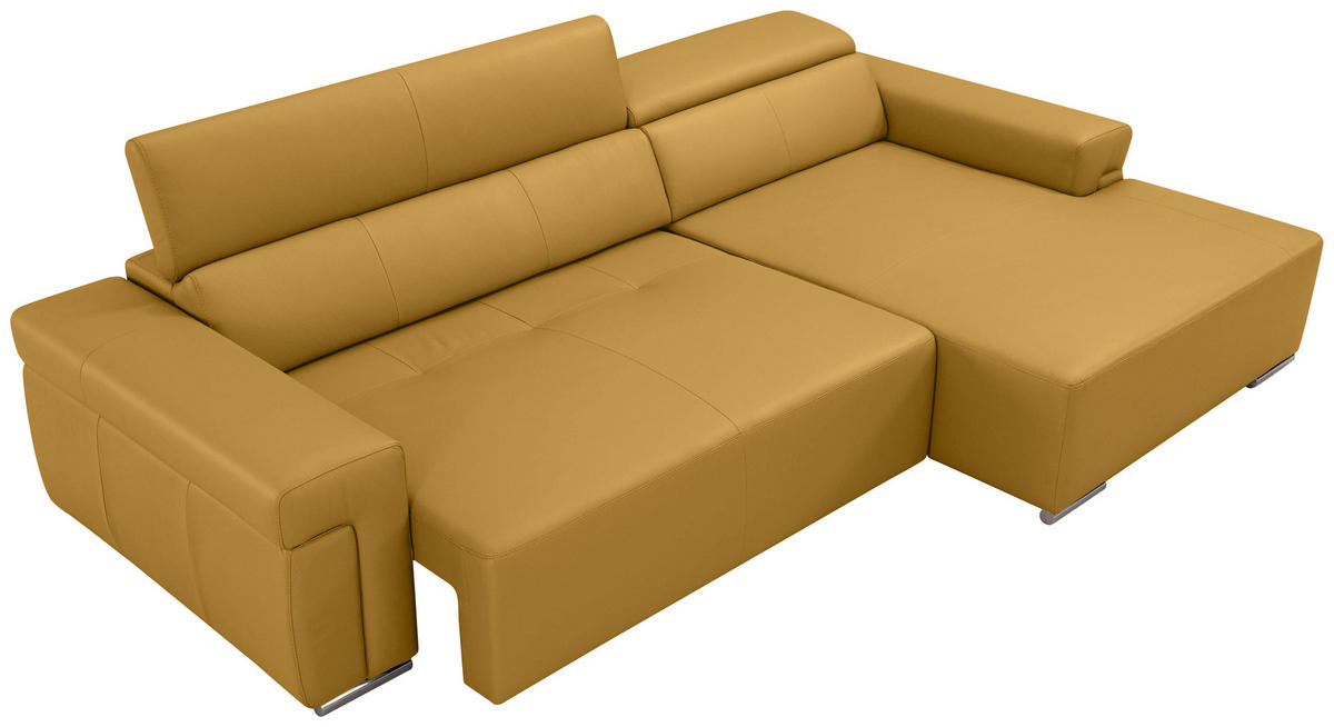 Ecksofa inkl. Funktion DUA Senfgelb Echtleder  - Chromfarben/Senfgelb, Design, Leder/Metall (293/170cm) - Novel