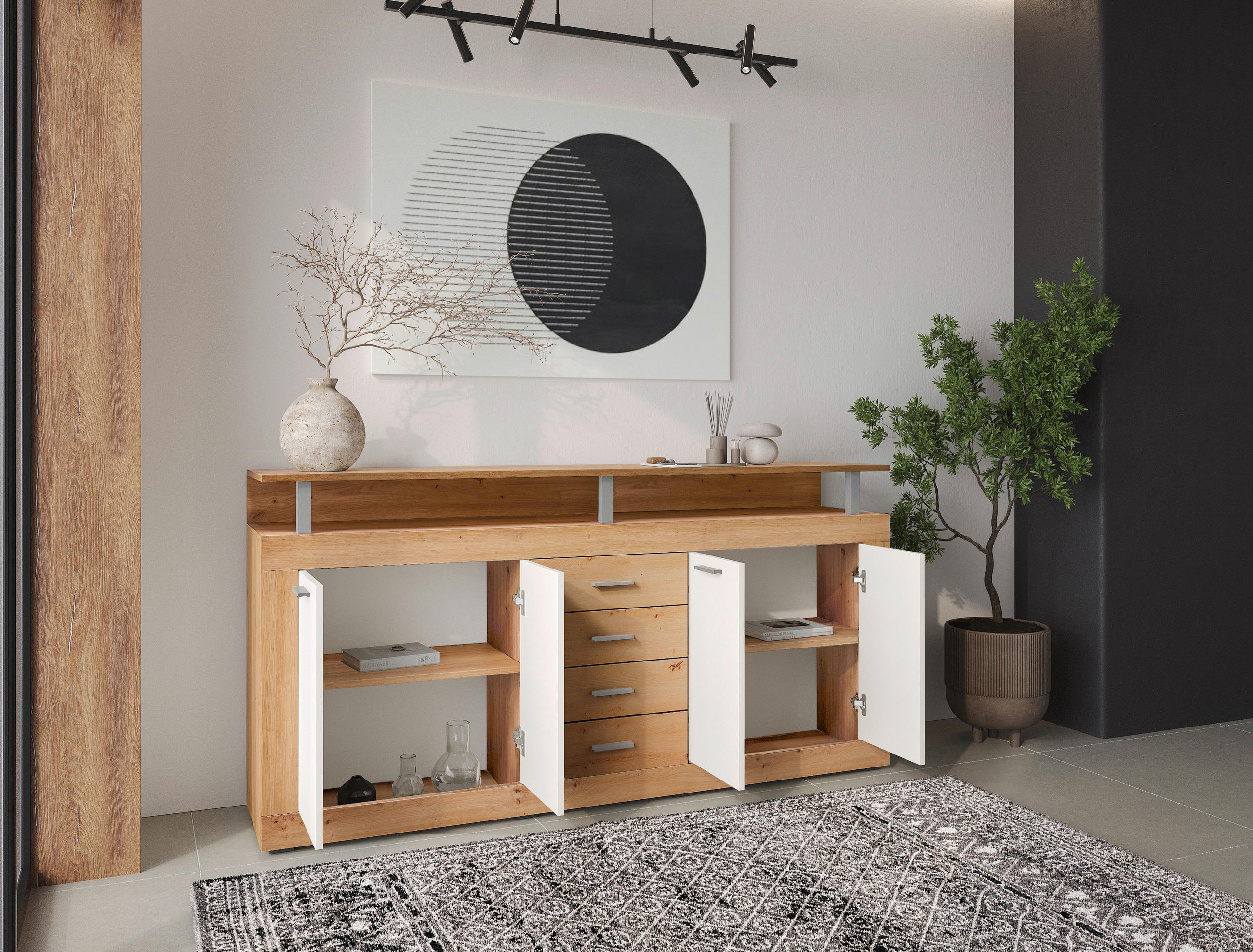 SIDEBOARD  in 195/88/38 cm  - Alufarben/Schwarz, Basics, Holzwerkstoff/Kunststoff (195/88/38cm) - Xora