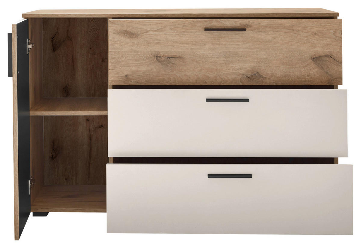 KOMODA S VRATIMA - boja hrasta/bela, Moderno, pločasti materijal/plastika (125/82,6/40cm)