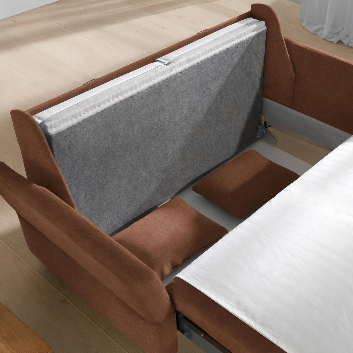 SCHLAFSOFA in Velours, beflockt Braun  - Alufarben/Braun, KONVENTIONELL, Kunststoff/Textil (170/88/91cm) - Sedda