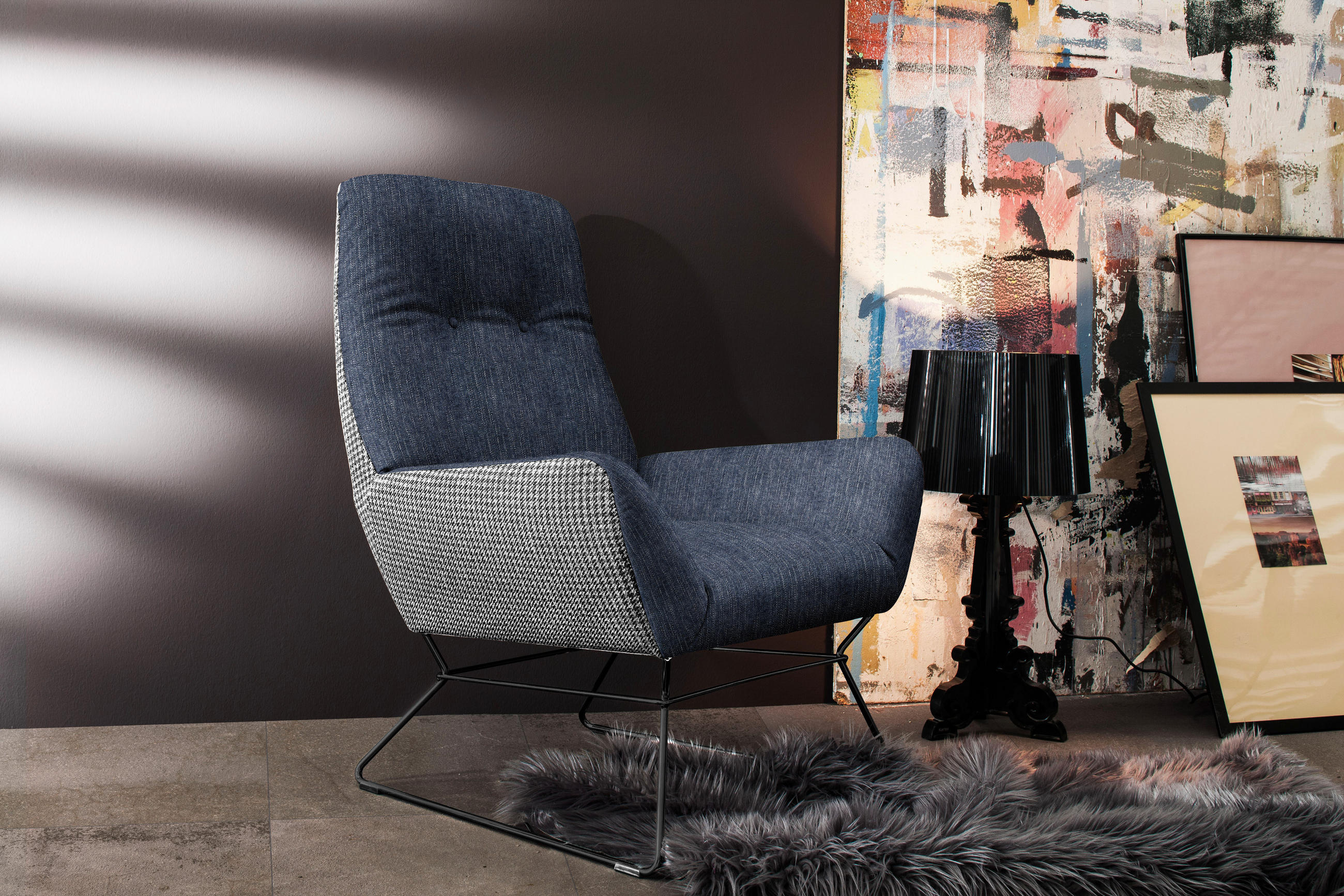 SESSEL in Flachgewebe Dunkelblau  - Schwarz/Dunkelblau, Design, Textil/Metall (82/102/81cm) - Pure Home Lifestyle