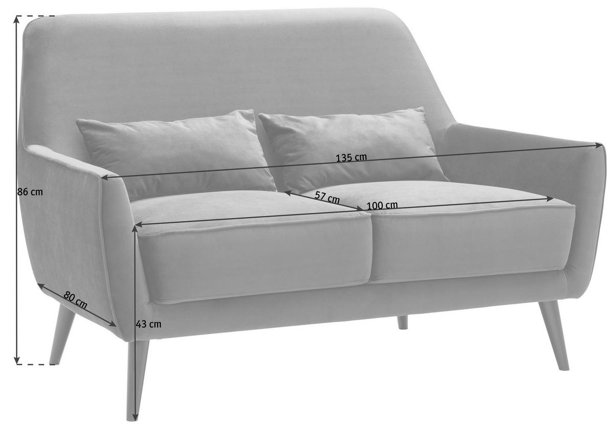 2-SITZER-SOFA in Mikrofaser Blau  - Blau/Schwarz, Trend, Holz/Textil (135/86/80cm) - Carryhome