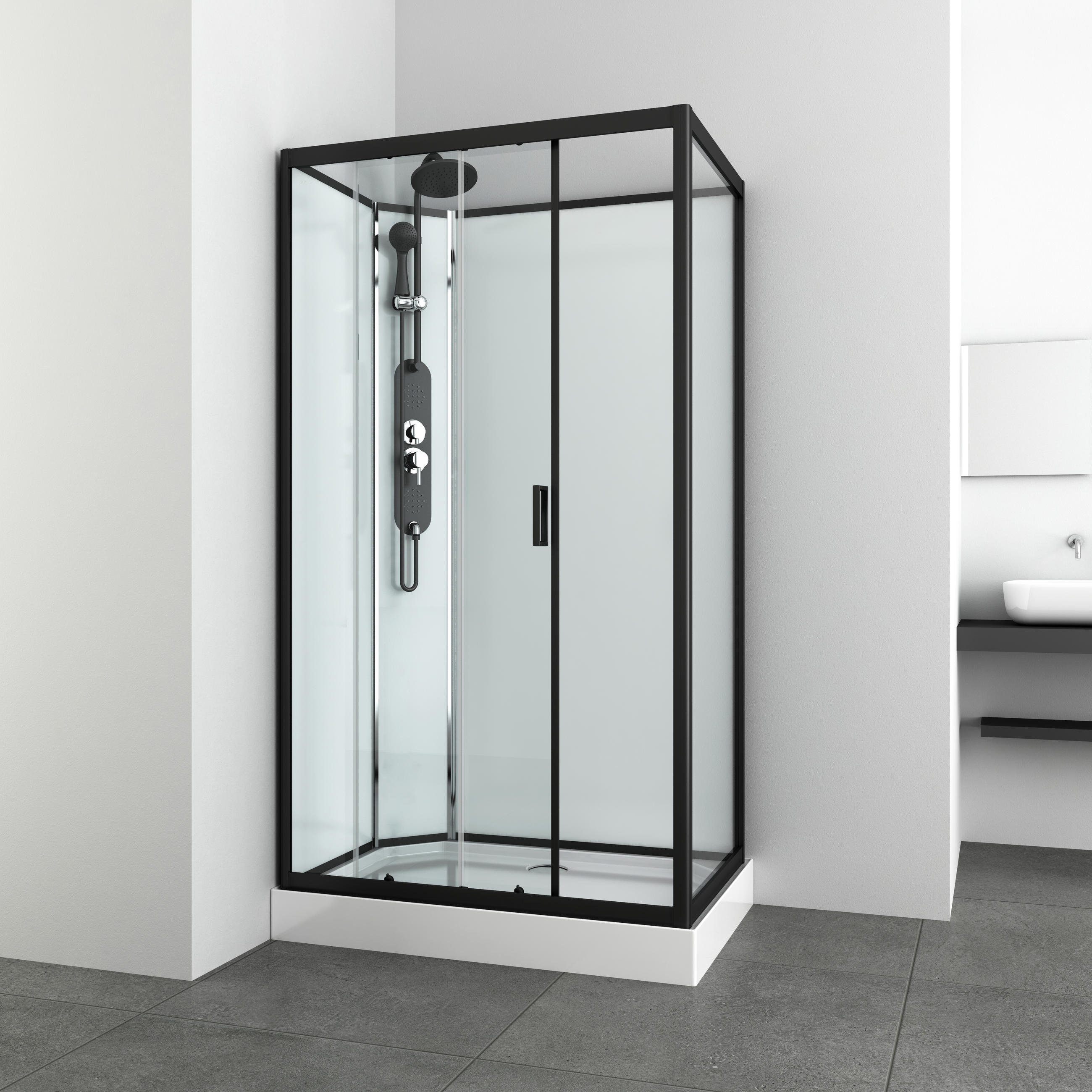 SPRCHOVÁ KABÍNA, čierna,  - čierna, Modern, kov/sklo (120/80/225cm) - Sanotechnik