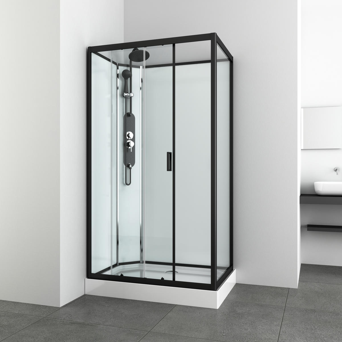 SPRCHOVÝ KOUT černá  - černá, Moderní, kov/sklo (120/80/225cm) - Sanotechnik