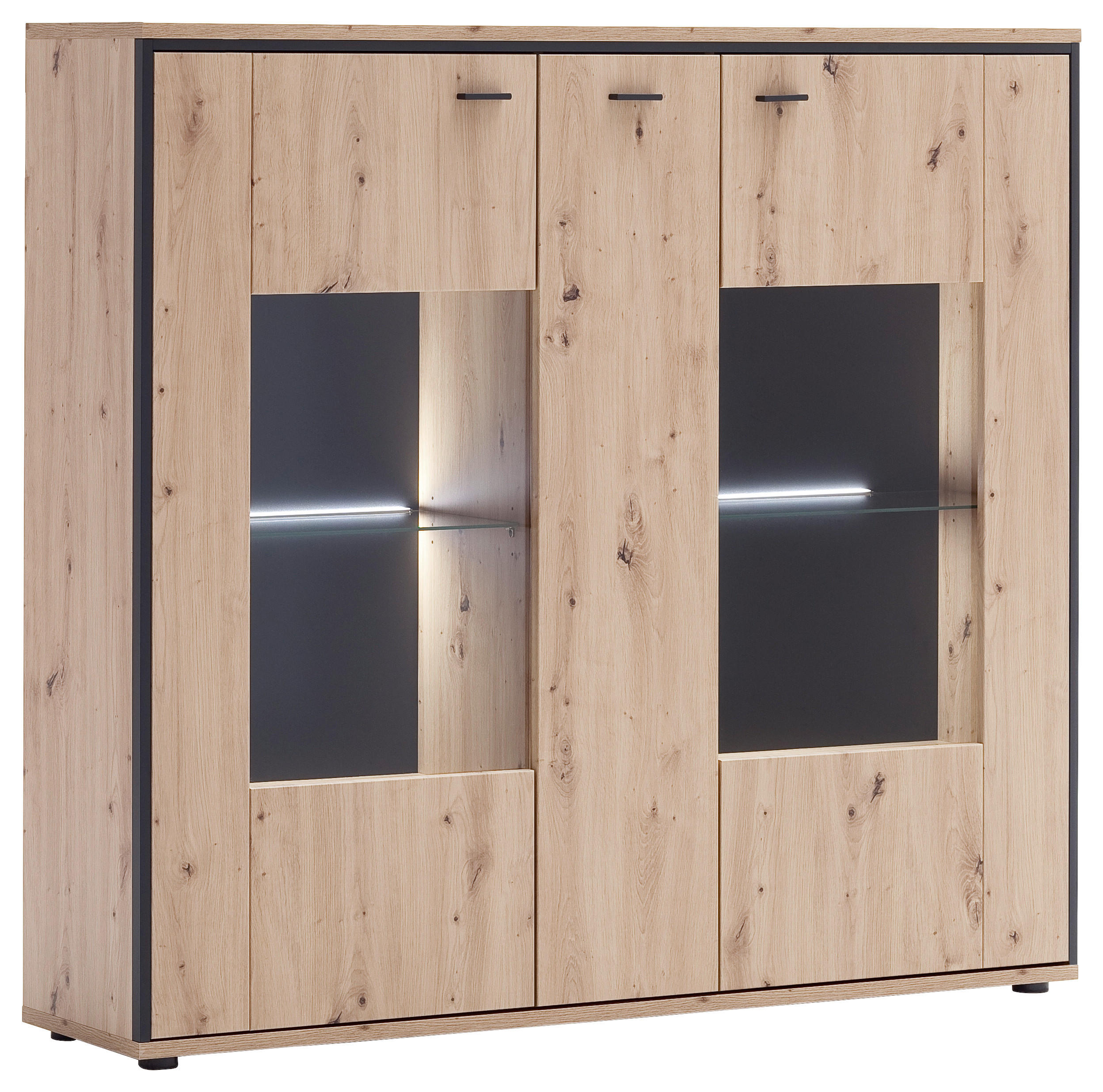 HIGHBOARD Skopje  in 153/143/38 cm  - Eichefarben/Anthrazit, Design, Glas/Holzwerkstoff (153/143/38cm) - MID.YOU