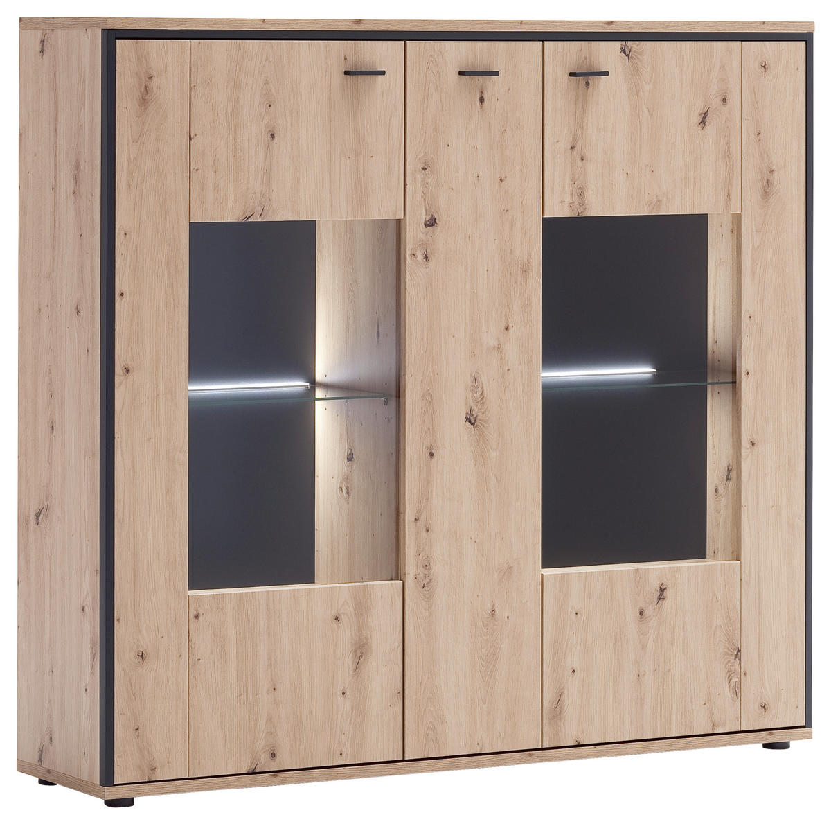 HIGHBOARD Skopje  in 153/143/38 cm  - Eichefarben/Anthrazit, Design, Glas/Holzwerkstoff (153/143/38cm) - MID.YOU