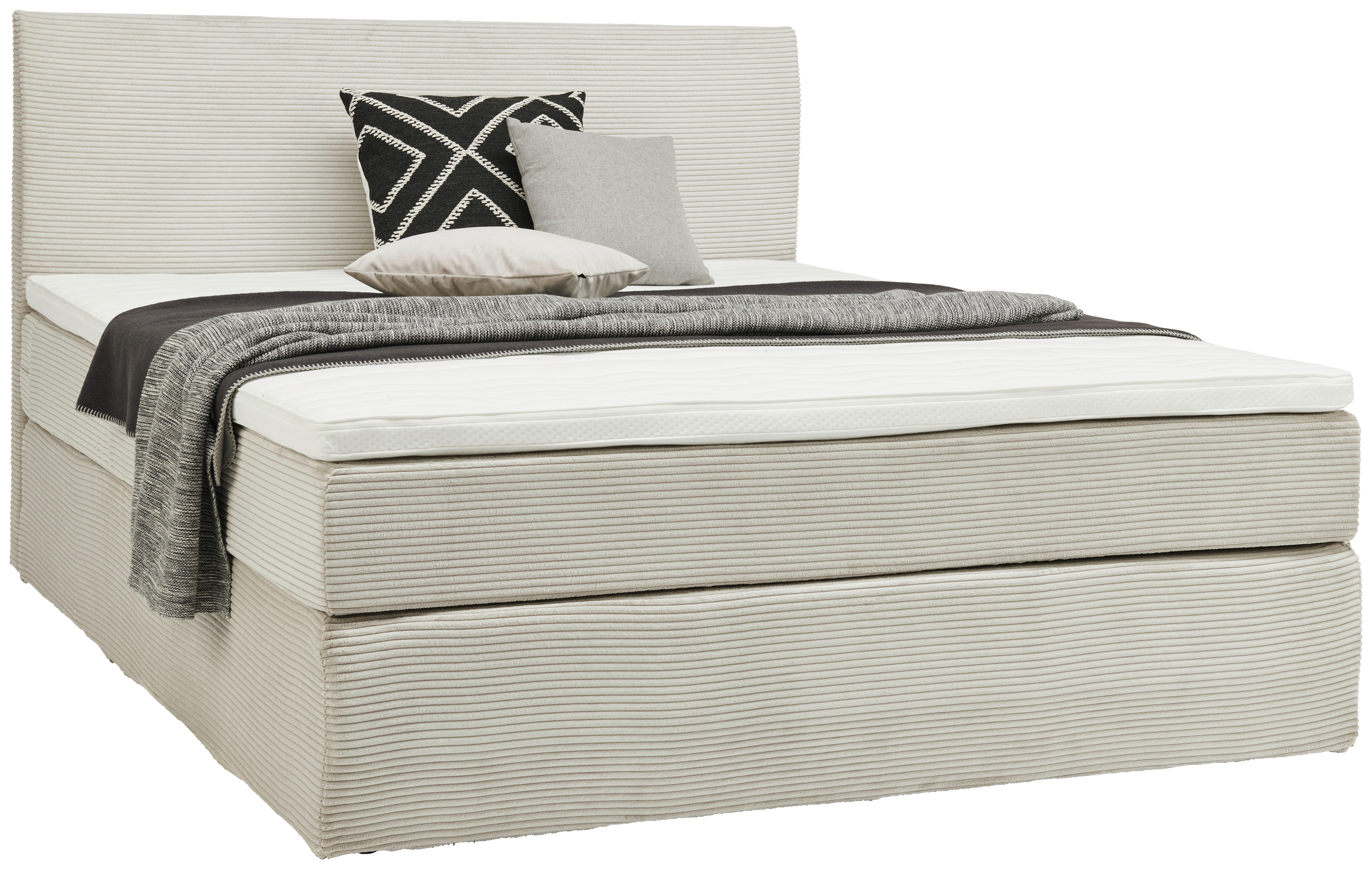 BOXSPRINGBETT 160/200 cm  in Hellgrau  - Hellgrau/Schwarz, KONVENTIONELL, Holz/Textil (160/200cm) - Boxxx