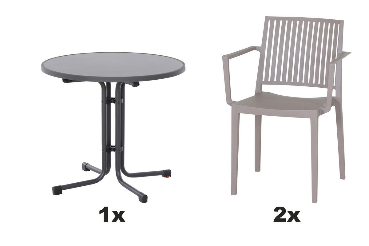 GARTENGARNITUR 3-teilig Stahl  - Taupe, Basics, Kunststoff/Metall (80/80/80cm) - Siena Garden